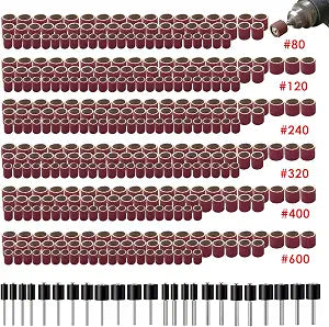 400 Pieces Sanding Drums Kit,Drum Sander Sleeves 376pcs (80 120 240 320 400 600Grit),24Pcs Drum Mandrels diameters,Sanding Bits Tool Accessories for Most Rotary Tools