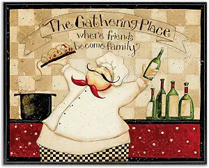 Stupell Industries The Gathering Place Phrase Vintage Kitchen Chef Charm, Design by Dan DiPaolo Black Framed Wall Art, 16 x 20, Tan