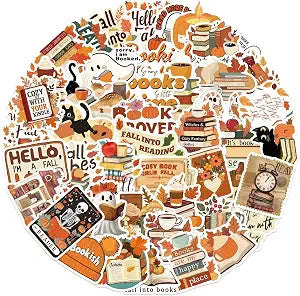 50Pcs Autumn Reading Stickers for Kindle, Cartoon Bookish Ghost Sticker Pack Fall Style Bookworm Vinyl Decals for Laptop Ebook Readers Water Bottles Journal Scrapbook Waterproof (Fall)