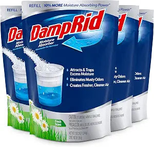 DampRid Refill Bag, 44 oz, 4-Pack - Fresh Scent Moisture Absorbers for Rooms with Excess Humidity, Long-Lasting, Eliminates Musty Odors and Creates Fresher Air