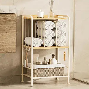TETOTE Towel Rack with M-Shaped Detachable Dividers 3-Tier Metal Towel Storage Organizer for Bathroom, Laundry, Pool, Free Standing, White