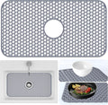 Sink Protectors Mat - 25.79"x13.98" Kitchen Sink Pad for Bottom of Basin for Protection of Stainless Steel and Tableware, Farmhouse Rubber Basin Mat Protector with Center Drain - Light Gray