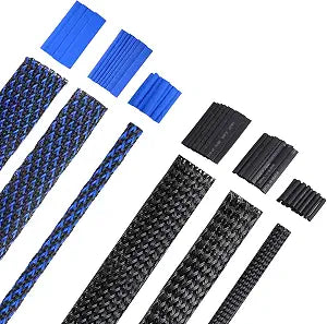 Xuniea 96ft Wire Loom Braided Cable 1/2, 1/4, 3/8 Inch,Black and Blue