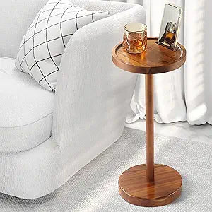 22" Acacia Pedestal Drink Table for Small Spaces with Phone Slot