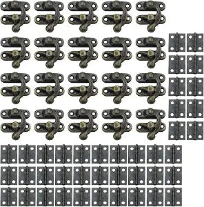 Antrader 40Pcs Mini Box Hinge, 20Sets Antique Right Latch Hasp for Wood Box
