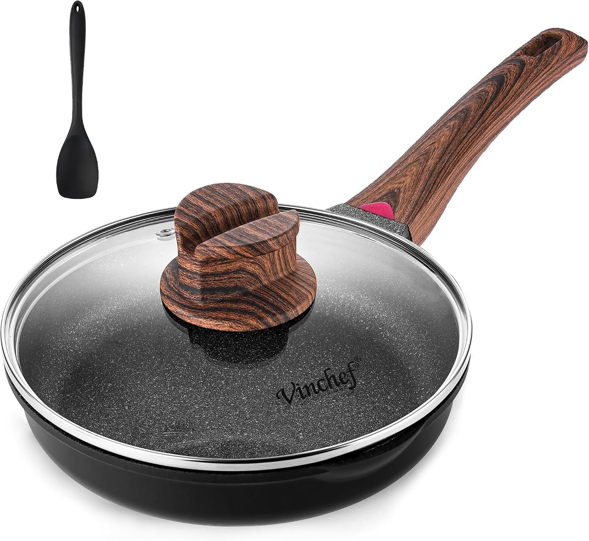 Vinchef 8 Inch Nonstick Frying Pan Skillet with Lid, Cast Aluminum