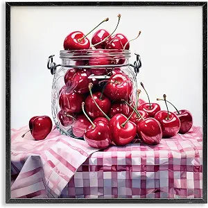 Cherries in Country Jar Kitchen, 17 x 17 Inch Framed Gicle Print
