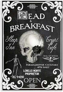 Dead & Breakfast Spooky Skull, 10 x 15 Inch Mounted Print on Wall Plaque