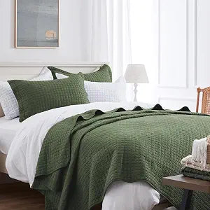 SunStyle Home King Quilt Bedding Set, Lightweight Summer Bedspreads,Green