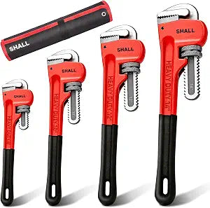 SHALL 4-Piece Pipe Wrench Set, 8" 10" 12" 14" Pipe Wrench with Soft Grip