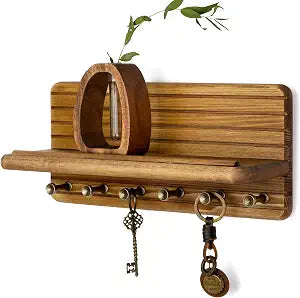Rebee Vision Key Holder Wall Mount with 6 Hooks for Entryway, Light Brown