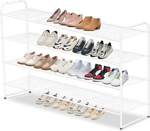 AOODA 4 Tier Long Metal Shoe Rack for Closet Wide Stackable Shoe Storage Organizer for Entryway, Bedroom, Floor, Holds 30 Pairs Men Sneakers Large Boot Shelf with Wire Grid, White