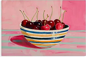 Stupell Industries Bowl of Cherries on Pink, 16 x 24 Inch Canvas Wall Art
