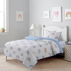 Soul & Lane - Rainbow Quilt Set, Hearts Girls Bedding, Twin with 1 Sham