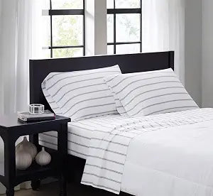 TRULY SOFT Ticking Stripe White and Grey Polyester 3-Piece Twin Sheet Set, Stripe Themed, for Men and Women, Oeko-TEX Certified Confidence