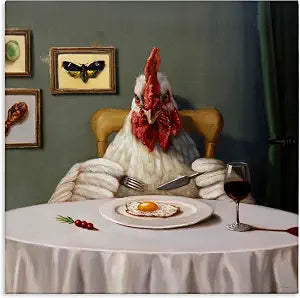 Chicken and Egg Dinner Humor, 24 x 24 Inch Canvas Wall Art