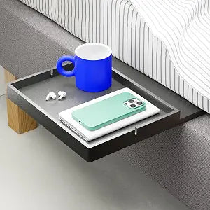BedShelfie Bedside Shelf for Dorm Room - Black Wood Slide
