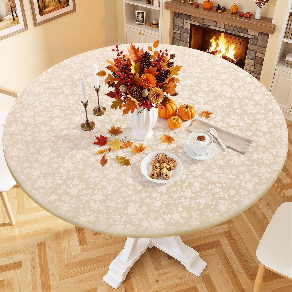 Smiry Waterproof Heavy Duty Vinyl Fitted Tablecloth for 45"-56" Round Table