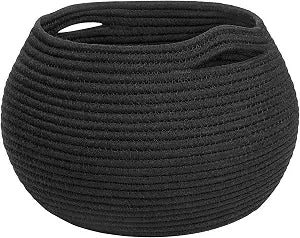 Goodpick Round Woven Rope Storage Basket for Shelves, 10" x 8.3", Black