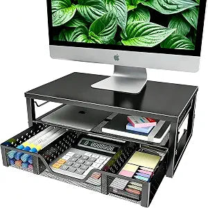 Simple Trending Desk Organizer and Accessories, Monitor Stand Riser, Black