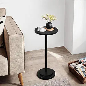 COVLON Drink Table, Carved Table Top Martini Table, Small Side Table, Weighted Base Pedestal Table for Living Room, Bedroom, Small Space, Modern, Black