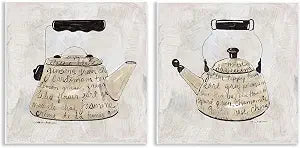 Antique Tea Kettle, 12 x 12 Inch Mounted Print on Wall Plaque Set