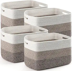 4 Pack Storage Baskets for Organizing, 13''Lx11''Wx8''H Woven Baskets for Storage Toys, Towels, Books, and Clothes, Cotton Rope Basket for Shelves with Handle