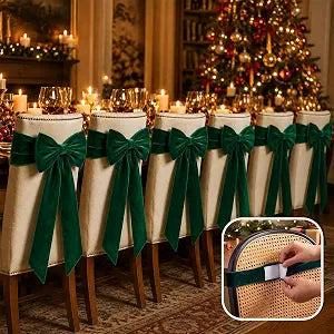 Zeyune 6 Pcs Christmas Velvet Chair Bows Sashes, Classic, Green