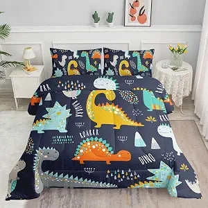 Bedding Comforter Set Kawaii Cartoon Dinosaur Printed Pattern with 1 and 2 Pillowcases for Boys Bedroom All Season(Cute Dinosaur Full) Full 80x90inches