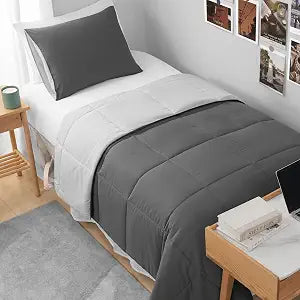 Reversible Box Stitch Comforter Set, 3-Piece King ��� Dark Grey/Light Grey ��� Stylish Bedding Set