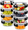 Sorbus 8 Medium Round Glass Food Storage Containers with Lids, Black