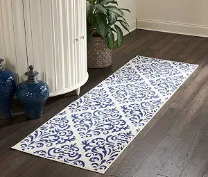 Nourison Grafix Vintage White/Blue 2'3" x 7'6" Area Rug, Easy Cleaning, Non Shedding, Bed Room, Living Room, Dining Room, Kitchen (2x7)