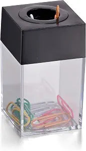Officemate Magnetic Paper Clip Dispenser, Holds 100 Paper Clips (Not Included), Clear/Black Desk Organizer for Office Accessories, Supplies and Classroom Organization, Dispenser Only