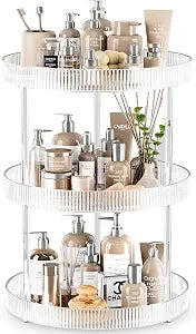 3 Tier Lazy Susan Bathroom Countertop Organizer, 360 Clear Rotating Makeup Cosmetic Perfume Storage Tray, Spinning Vanity Organizer Shelf for Bathroom Cabinet, Dresser, Kitchen(Large)