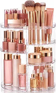 Masirs 360 Rotating Makeup Organizer Countertop, Adjustable Shelf, Clear