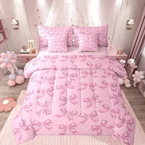 Feelyou Bow 7 Pieces Comforter Set Full Size Kids Boys Girls Cute Kawaii