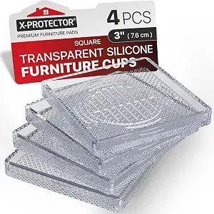 X-Protector Furniture Cups - 4 PCS 3" - Non Slip Furniture Pads (Square)