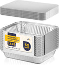 Fit Meal Prep 50 Pack 1.5 lb Aluminum Foil Pans with Lids, Disposable Take Out Food Containers with lids for Freshness and Spill Proof, 8.75 x 6.25 x 1.5 Disposable Cookware for Catering, Restaurants