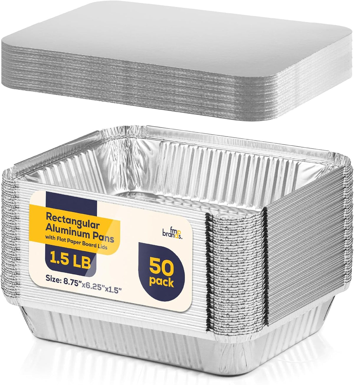 Fit Meal Prep 50 Pack 1.5 lb Aluminum Foil Pans with Lids, Disposable Take Out Food Containers with lids for Freshness and Spill Proof, 8.75 x 6.25 x 1.5 Disposable Cookware for Catering, Restaurants