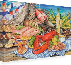 Trademark Fine Art - 'Seafood Platter' Canvas Art - 16x24