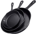Cast Iron Skillet 3-Piece Set w/Cookbook - Heavy-Duty Professional Restaurant Chef Quality Pre-Seasoned Pan Cookware - 10", 8", 6.25" Pans - For Frying, Saute, Cooking, Pizza - Black
