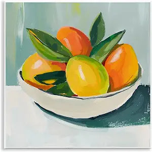 Citrus Fruit Bowl Kitchen, 12 x 12 Inch Mounted Print on Wall Plaque