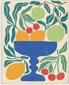 Modern Fruit Vase Still Life, 16 x 20 Inch Canvas Wall Art