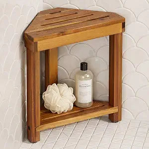BLUEWEST 16.4 in Corner Shower Stool for Shaving Legs with Storage Shelf