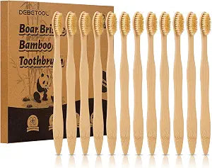 DEBETOOL 12 Pack Bamboo Toothbrushes with Boar Bristle