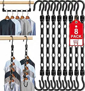 8 Pack Hangers Space Saving Magic Space Saver Smart Plastic Hangers Black