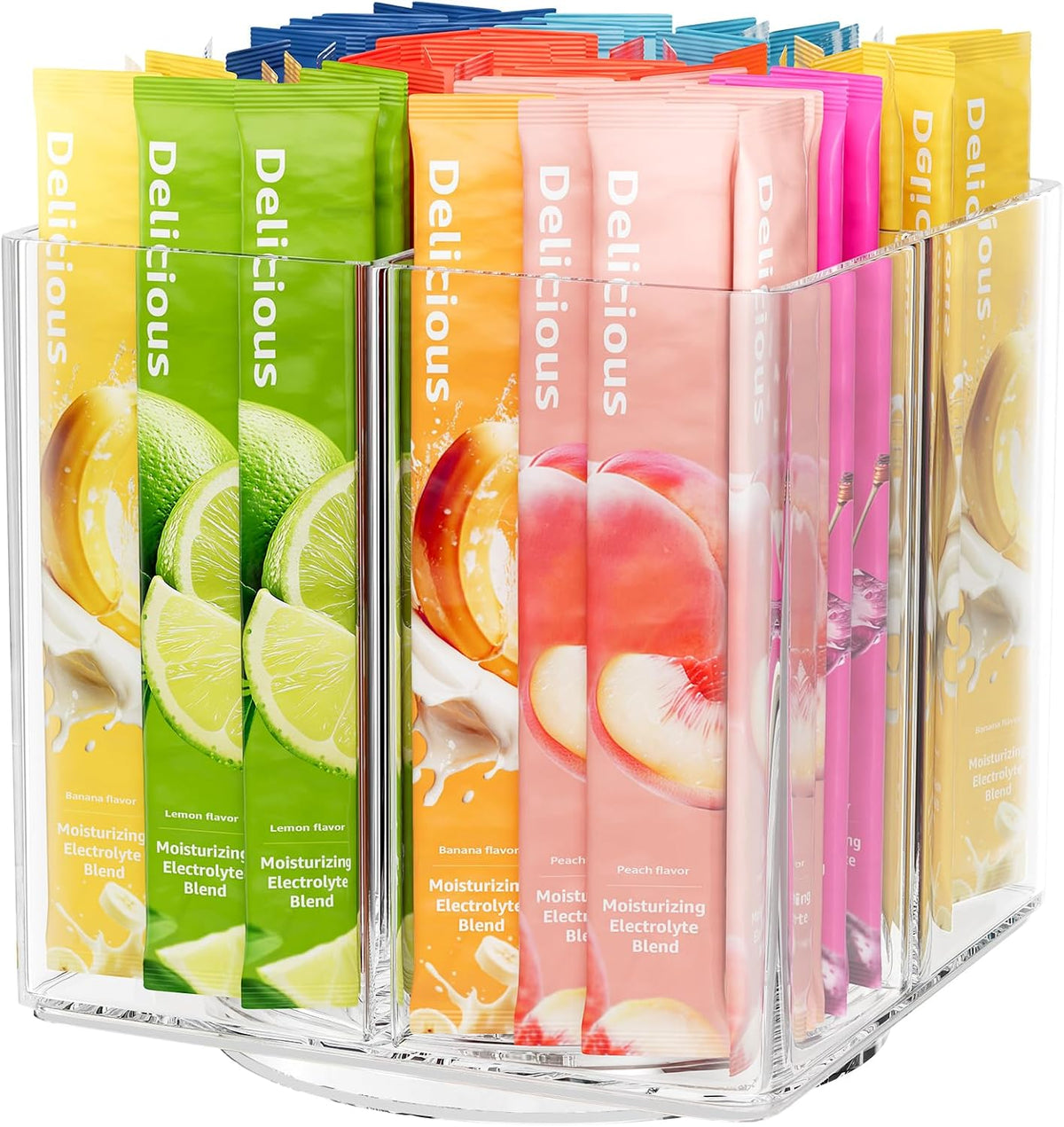 Drink Packet Organizer, Rotating Turntable Organizer with 4 Compartments