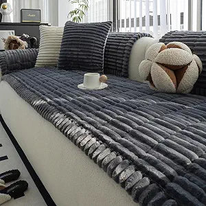 Sofa Couch Cover, Sofa Covers for Dogs Washable, Non-Slip Striped Sofa Slipcovers for Sectional Sofa, Sofa Cover Furniture Protector for L Shaped(Dark Grey, 27.6"x 70.9")