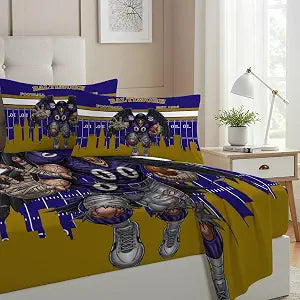 Allenjoy Baltimore American Football Purple Pride Sheets Set with Fitted Sheet, Flat Sheet and 1 Pillowcase for Fans Women Teens Men Brother Bedding Bedroom Decor, Twin Size