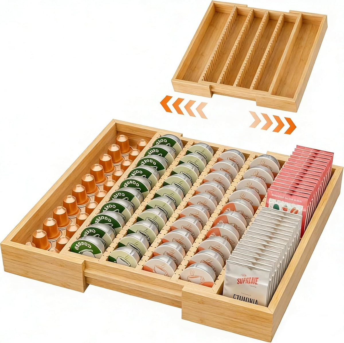 Simple Trending Bamboo Coffee Pod Holder Drawer, Natural